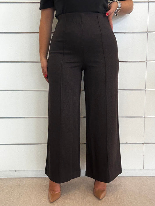 Pantalone a vita alta spinato cioccolato di ICHI con gamba ampia e design elegante