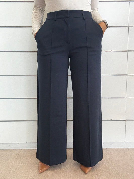 Pantalone elasticizzato blu di ICHI con taglio largo e tasche laterali per un look elegante