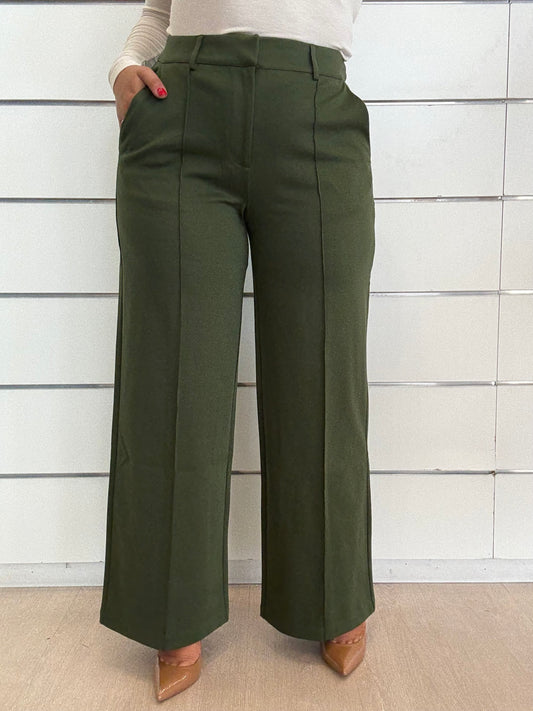 Pantalone elasticizzato verdone ICHI con riga, ideale per look eleganti e casual