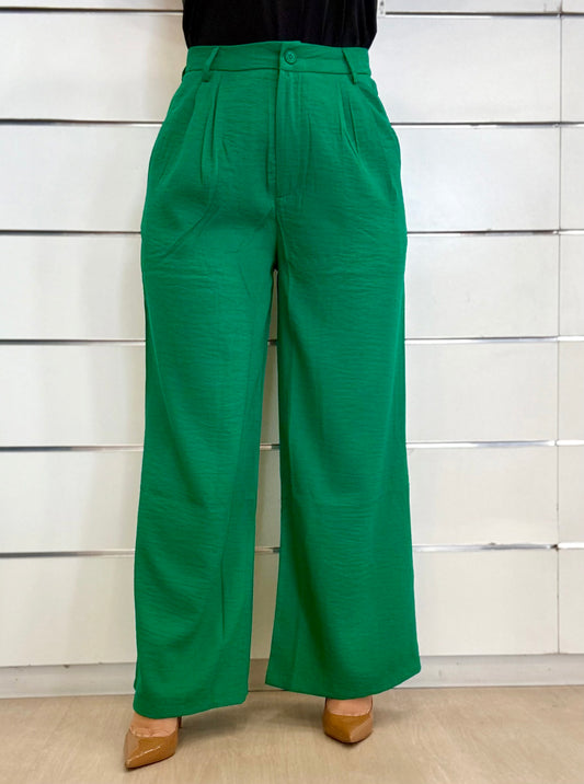 Pantalone fluido verde acceso di Molly Bracken con vita alta e gamba ampia per un look elegante