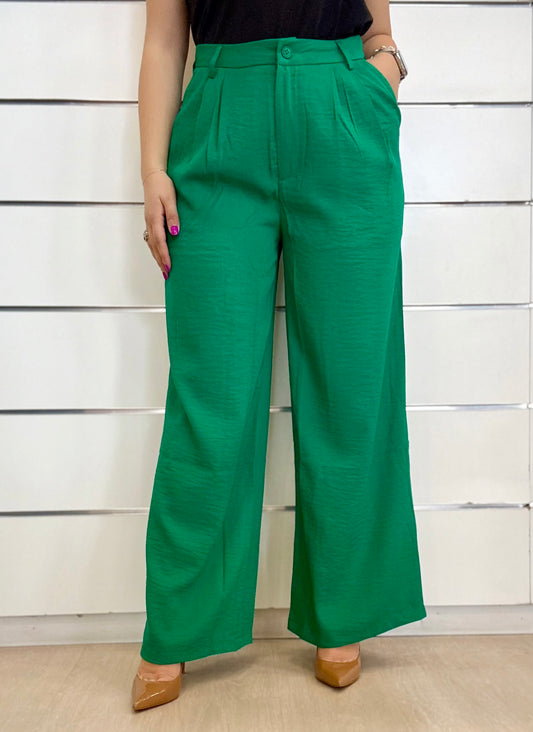 Pantalone fluido verde acceso di Molly Bracken con vita alta e pieghe frontali, elegante e comodo