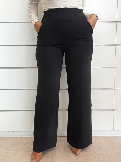Pantalone palazzo a vita alta nero di ICHI con tasche e taglio elegante per un look moderno