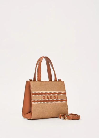 Borsa a mano Gaudì in beige con tracolla e dettagli a contrasto, ideale per lo shopping