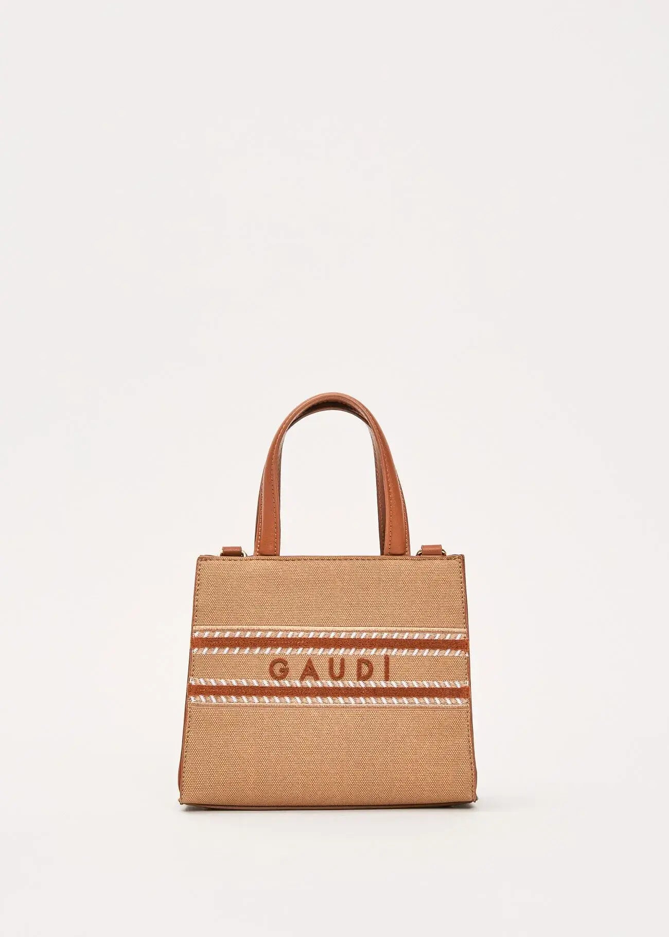 Borsa a mano Gaudì in beige con tracolla, dettagli eleganti e logo frontale