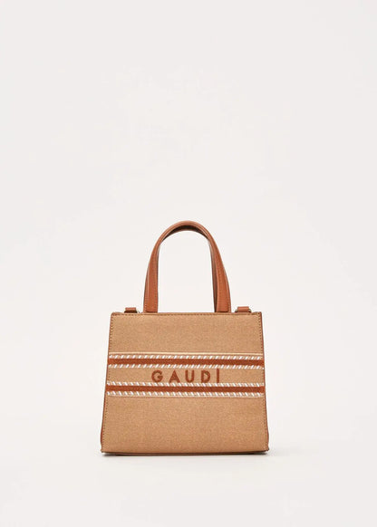 Borsa a mano Gaudì in beige con tracolla, dettagli eleganti e logo frontale