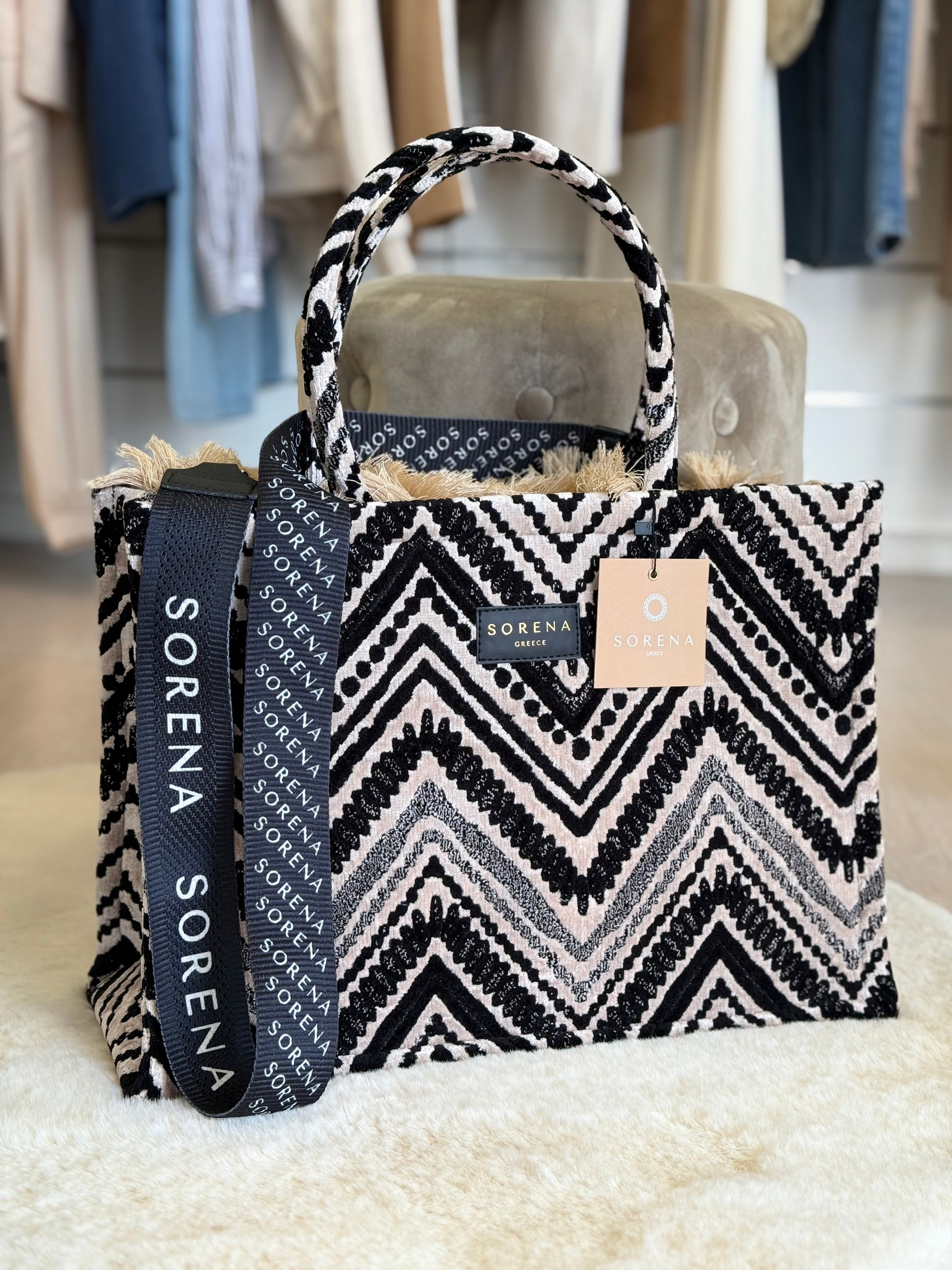 Sorena borsa donna Koufonisi tote bag con motivo zigzag e manici intrecciati per un look elegante