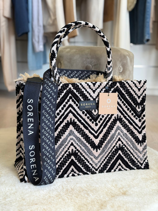 Sorena borsa donna Koufonisi tote bag con motivo zigzag e manici intrecciati per un look elegante