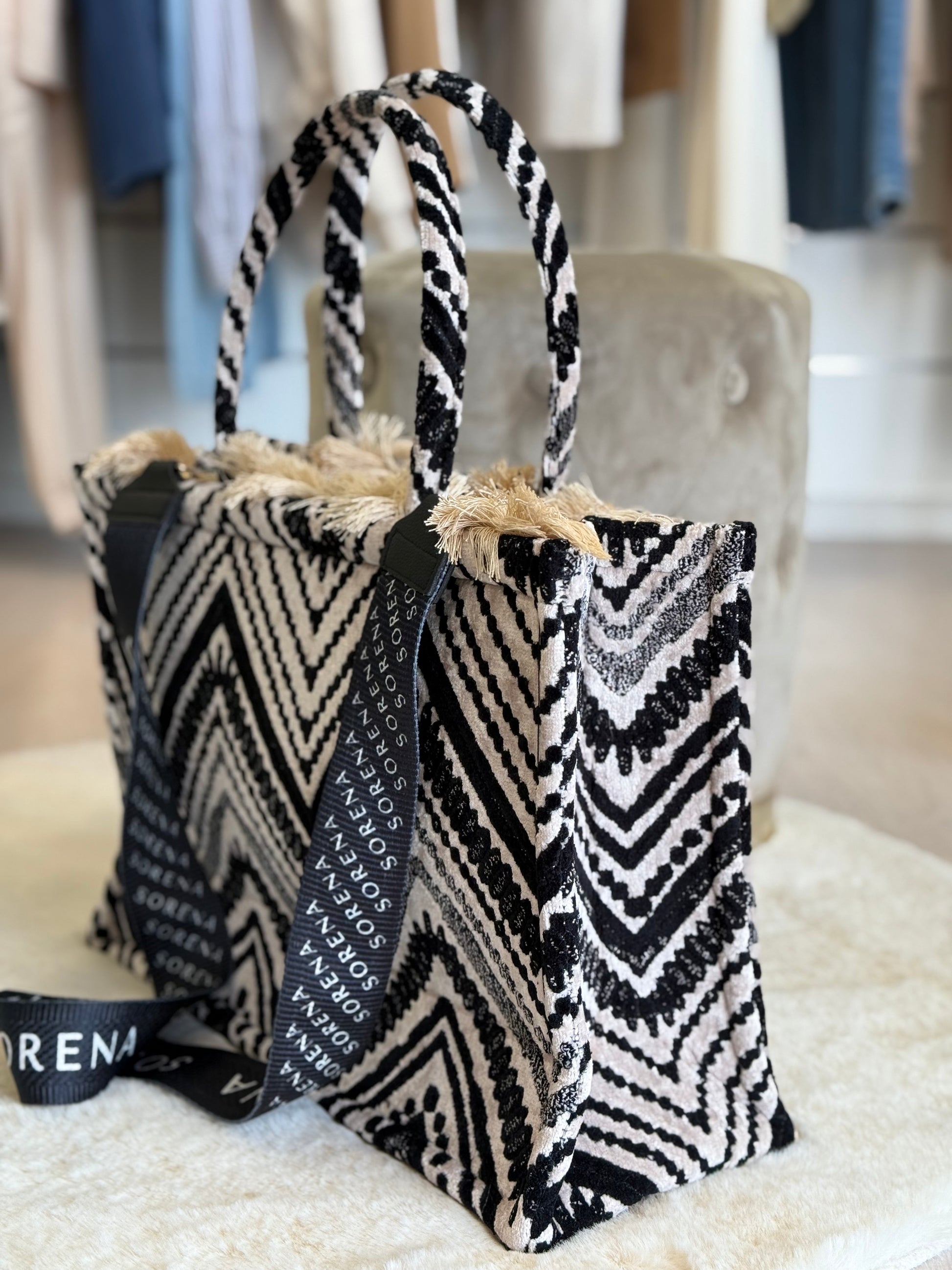 Sorena borsa donna Koufonisi tote bag con design a zig zag e manici morbidi