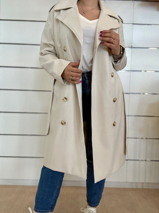 Trench in ecopelle panna di RINO E PELLE con bottoni e collo alla francese per look elegante